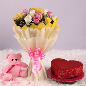 Mix Roses With Cake Teddy